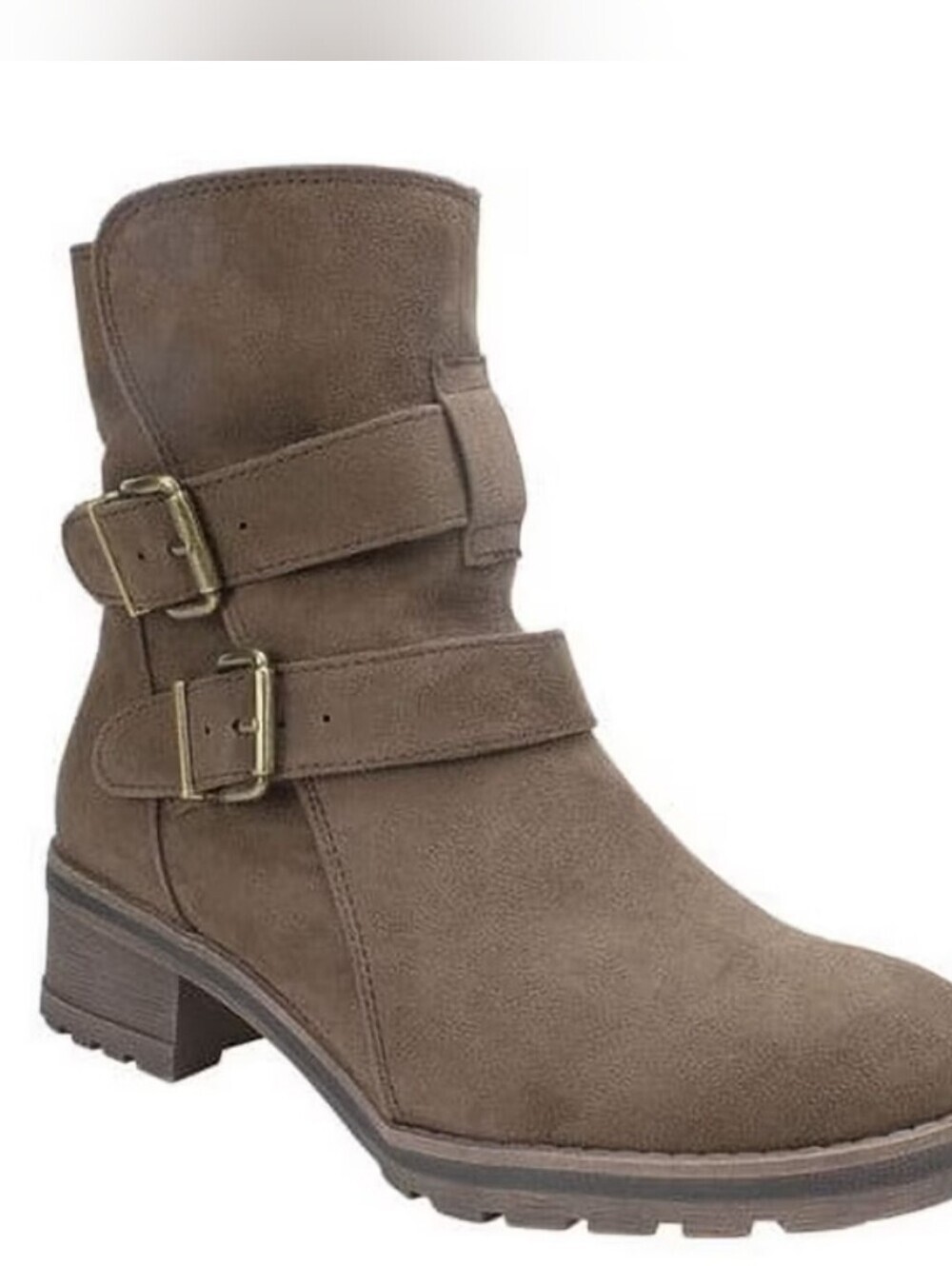 White Mountain Brown Suede Double-Buckle Ankle Boots